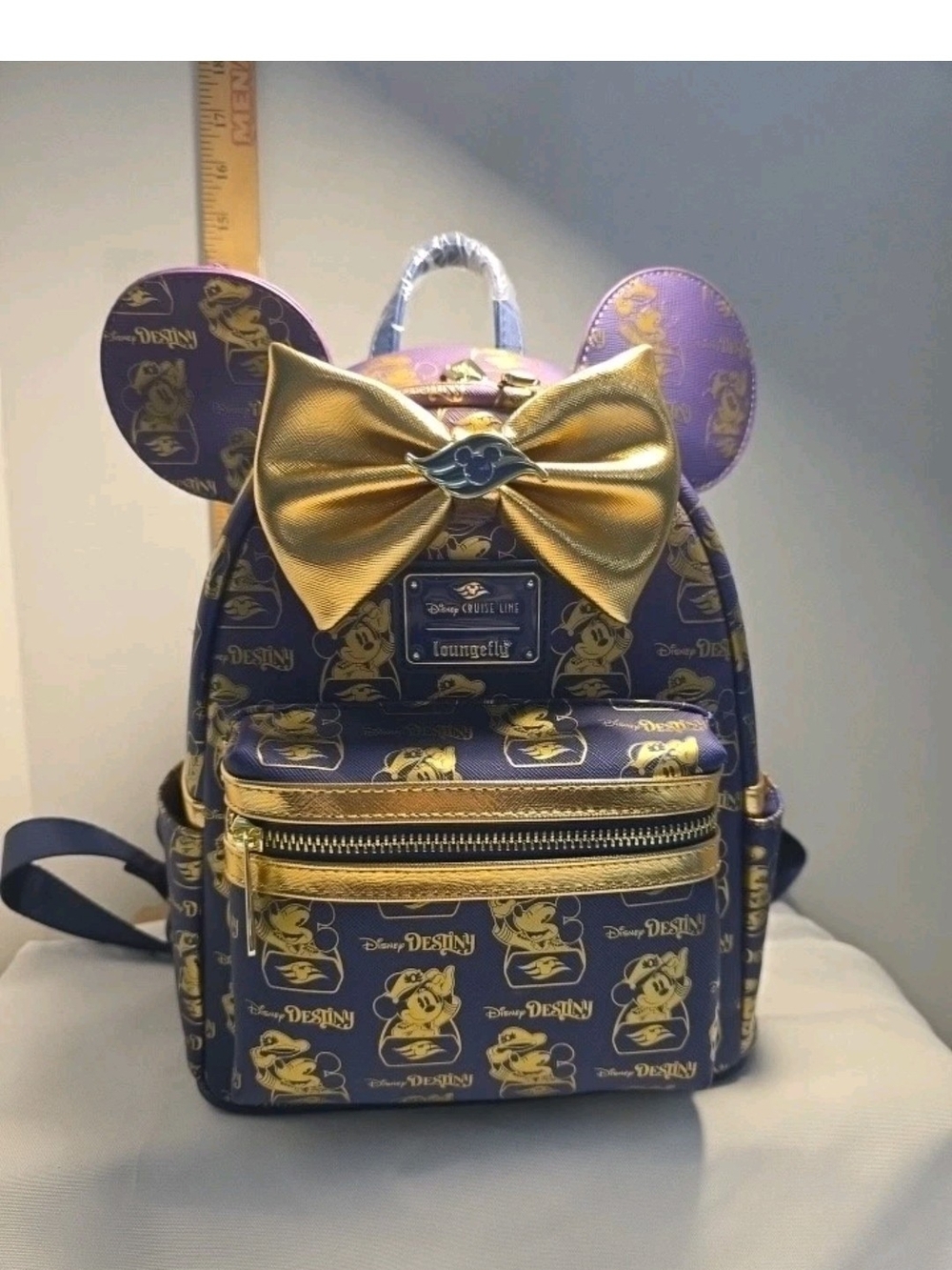 Loungefly Purple & Gold Disney Minnie Mouse Mini Backpack with Bow Ears